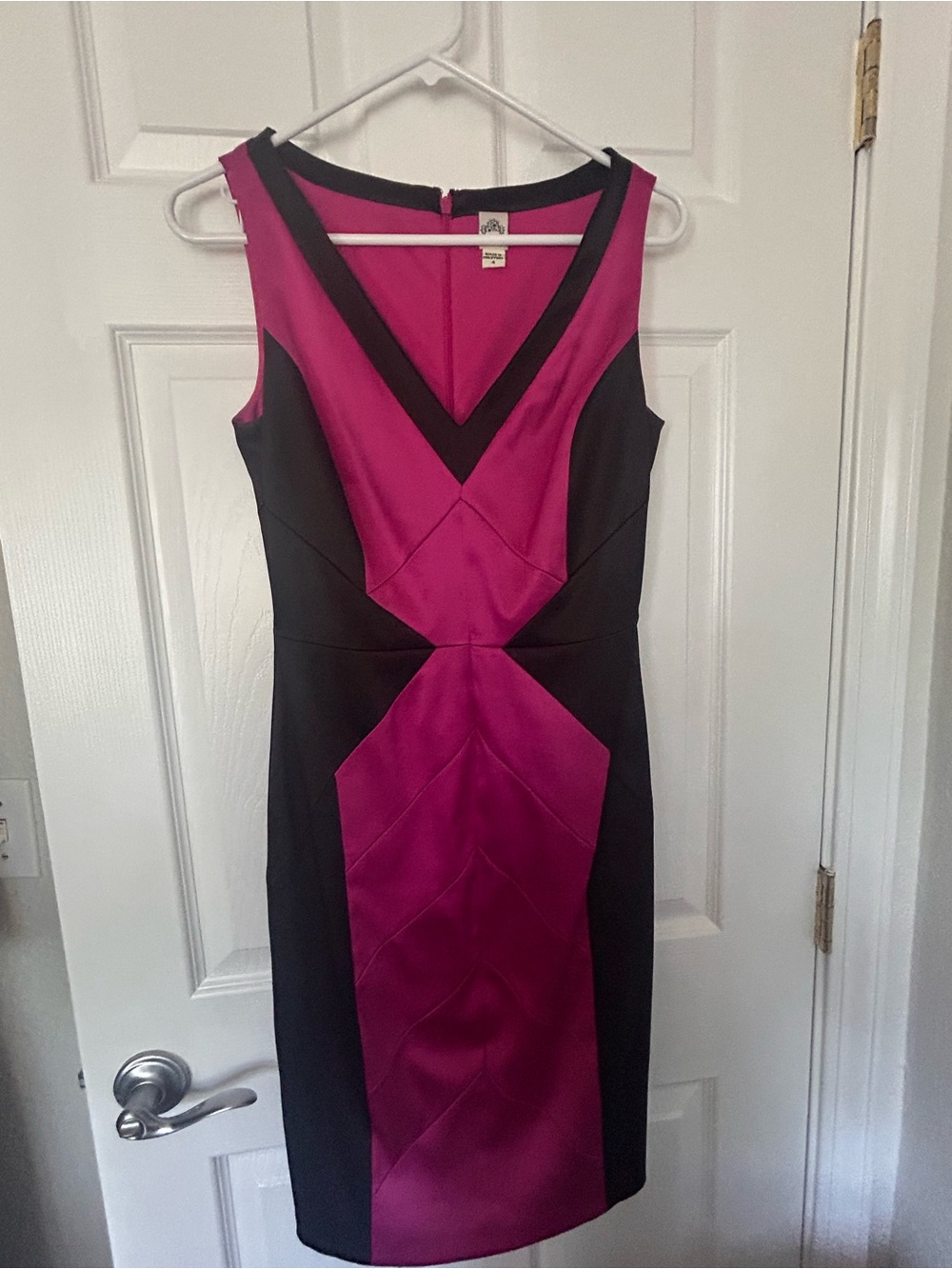 Signature by Sangria Black and Fuchsia Colorblock Midi Sheath Dress